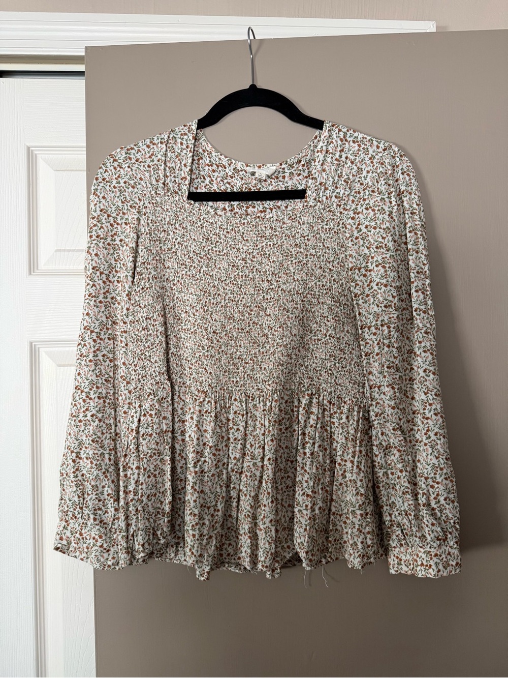 orange creek Cream Floral Smocked Peplum Blouse